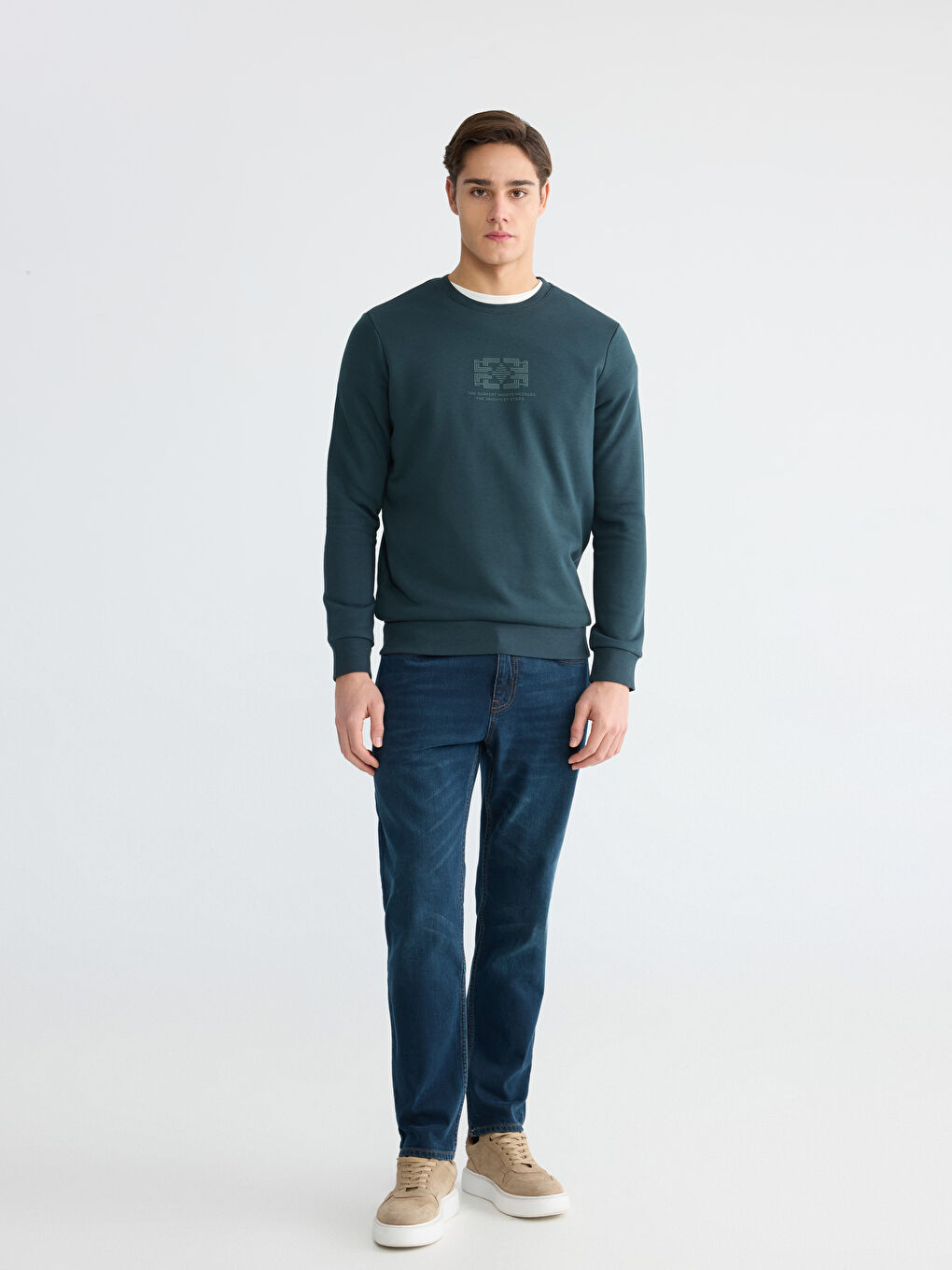 Crew Neck Printed Men's Thick Sweatshirt-1