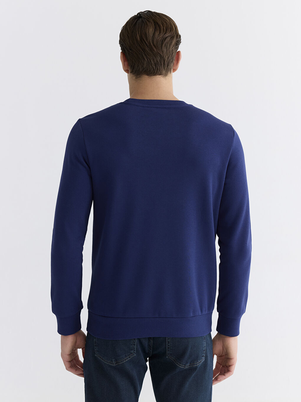 Lacivert Bisiklet Yaka Baskılı Erkek Kalın Sweatshirt-3