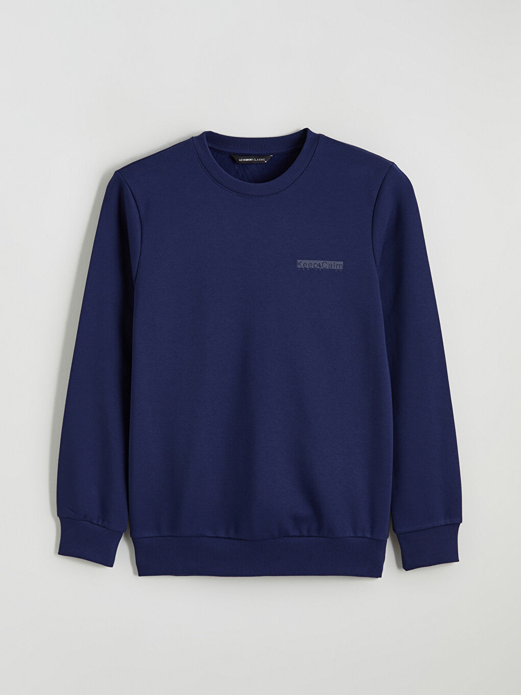 Lacivert Bisiklet Yaka Baskılı Erkek Kalın Sweatshirt-4