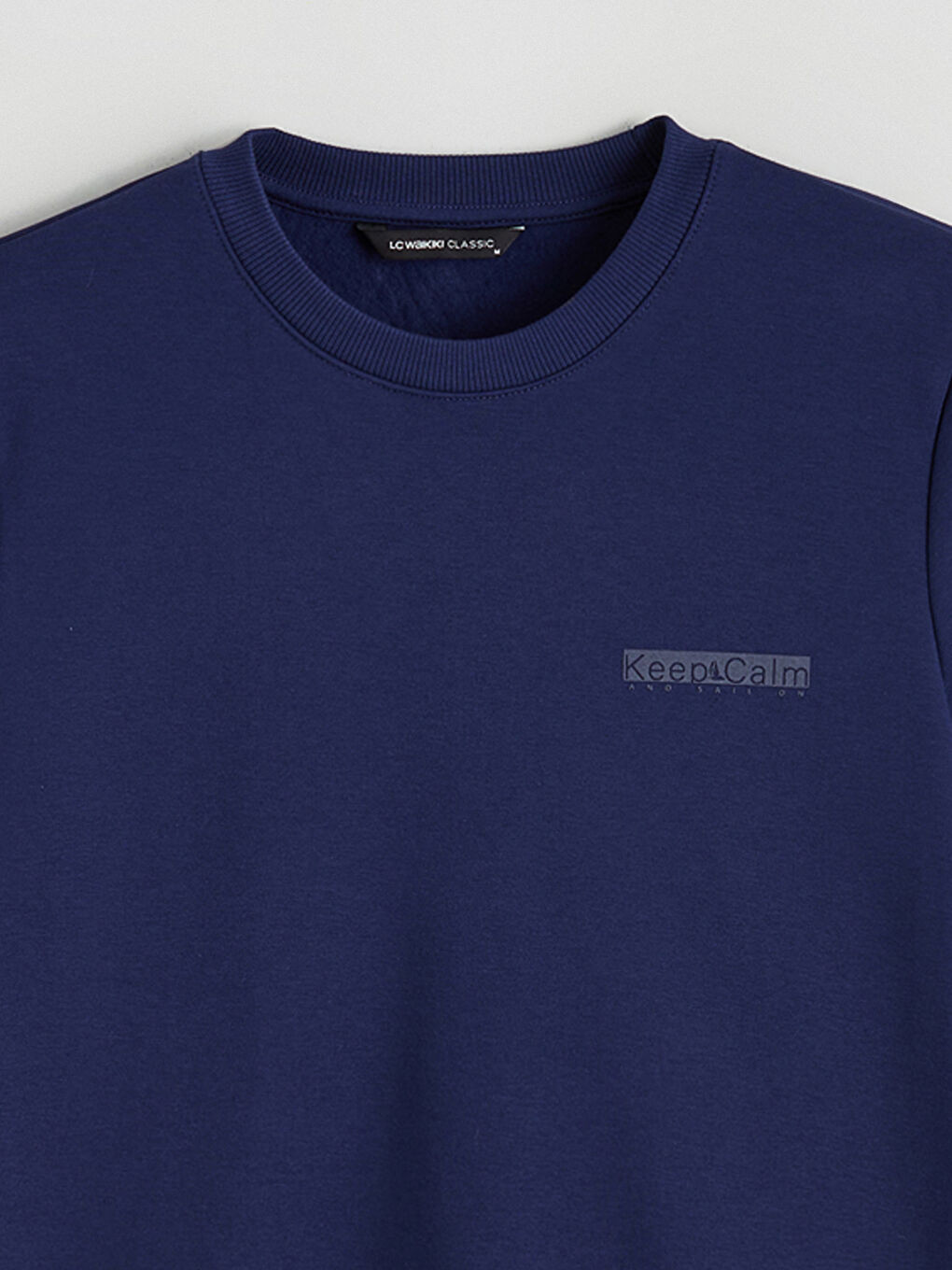 Lacivert Bisiklet Yaka Baskılı Erkek Kalın Sweatshirt-5