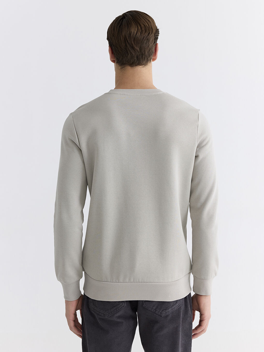 Gri Bisiklet Yaka Baskılı Erkek Kalın Sweatshirt-3