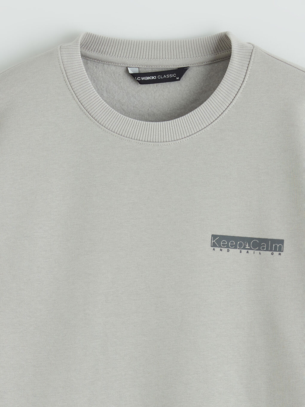 Gri Bisiklet Yaka Baskılı Erkek Kalın Sweatshirt-5