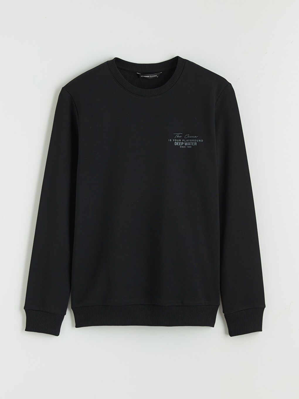 Siyah Bisiklet Yaka Erkek Kalın Sweatshirt-4