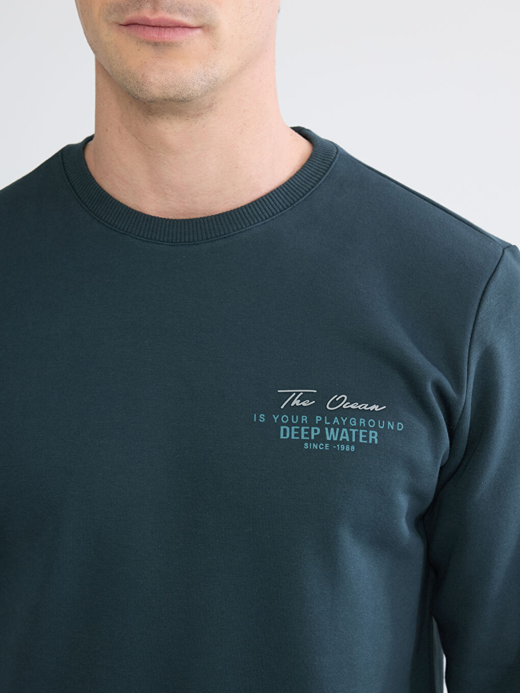 Petrol Bisiklet Yaka Erkek Kalın Sweatshirt-2