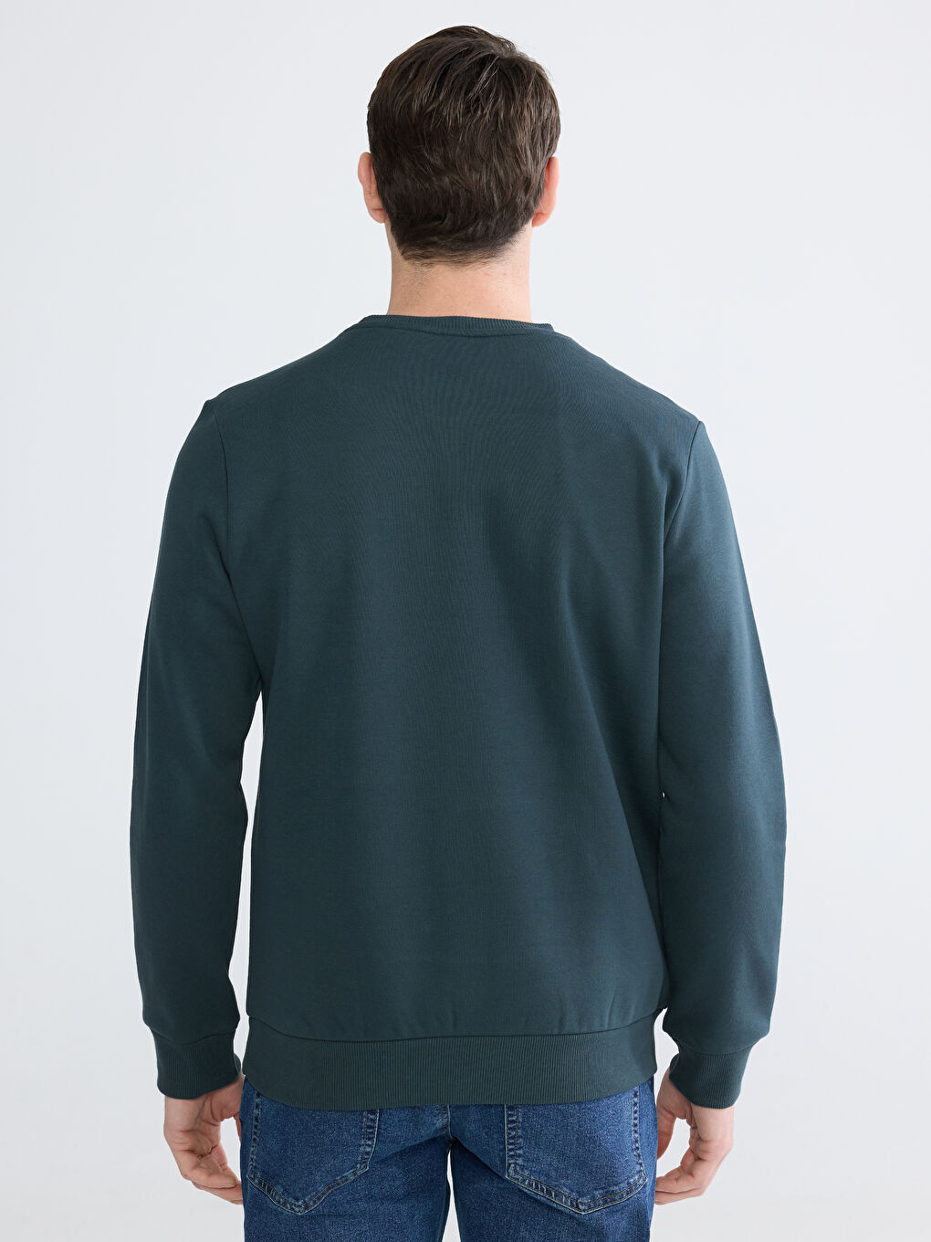 Petrol Bisiklet Yaka Erkek Kalın Sweatshirt-3