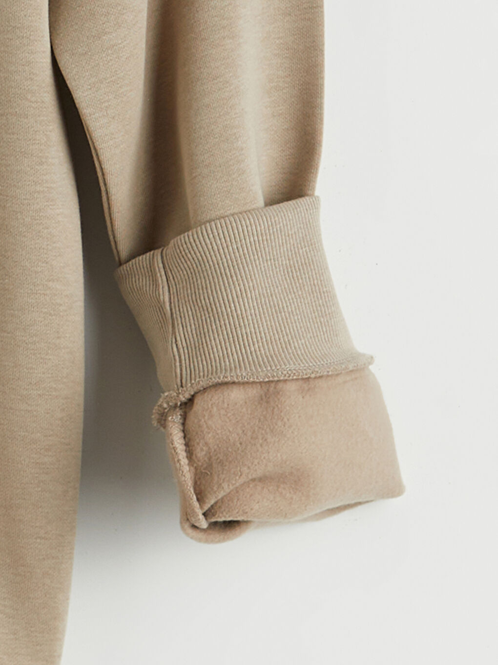 Bej Bisiklet Yaka Erkek Kalın Sweatshirt-2