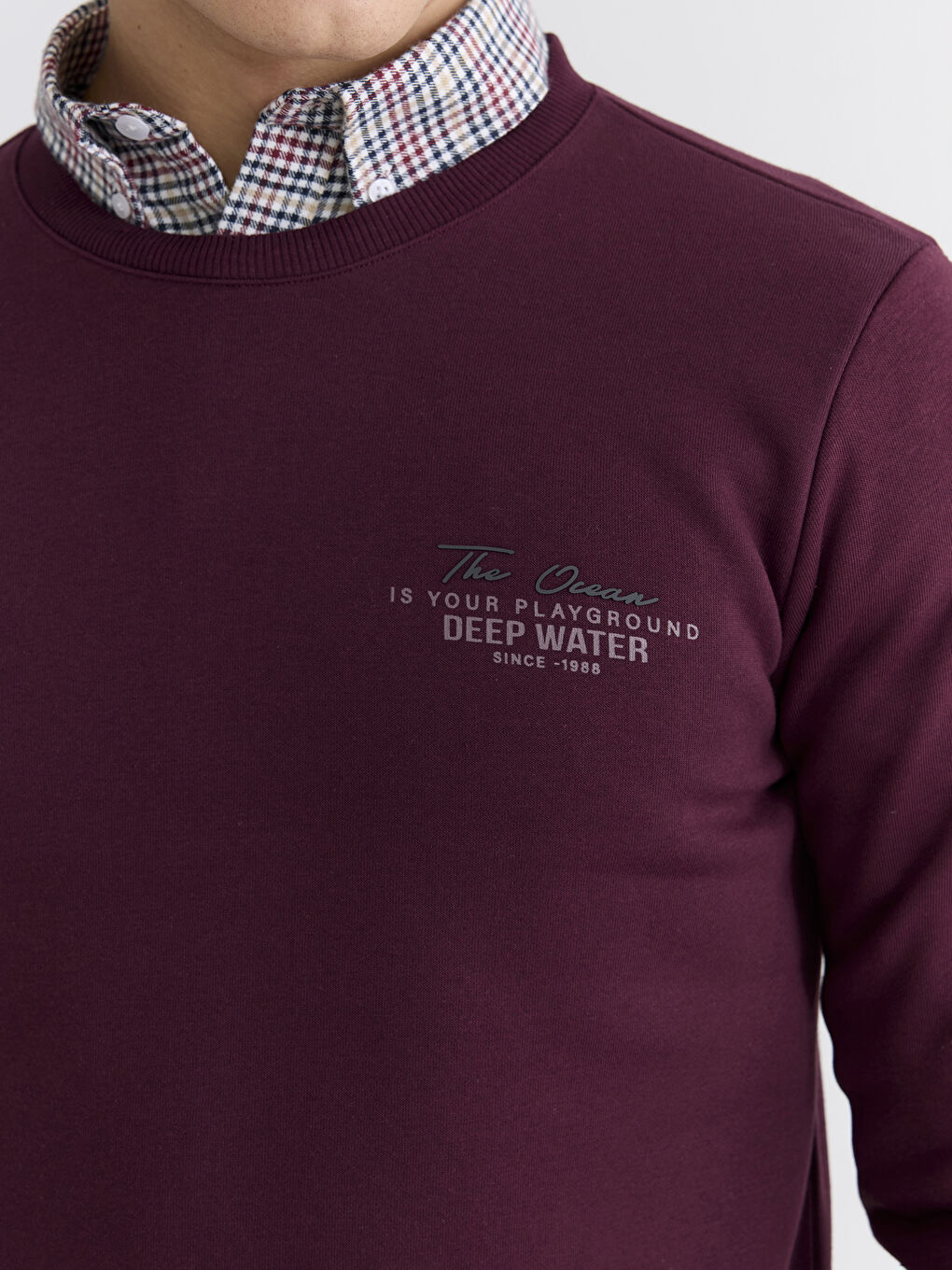 Bordo Bisiklet Yaka Erkek Kalın Sweatshirt-2