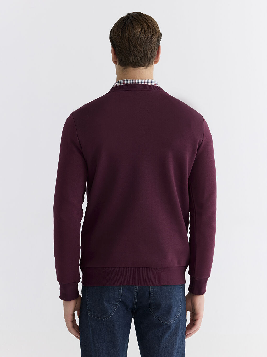 Bordo Bisiklet Yaka Erkek Kalın Sweatshirt-3