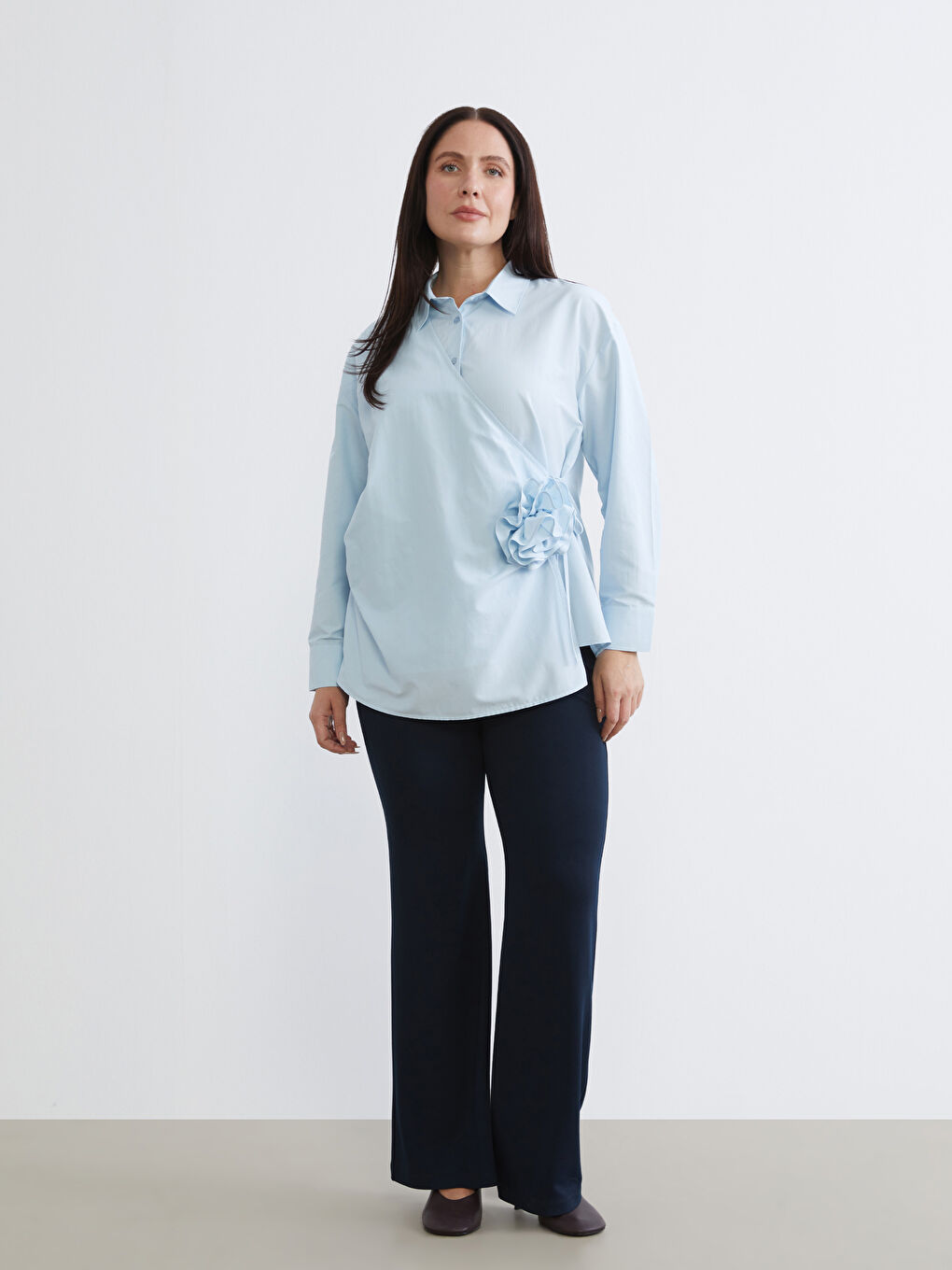 Mavi Büyük Beden Poplin Kadın Gömlek-1