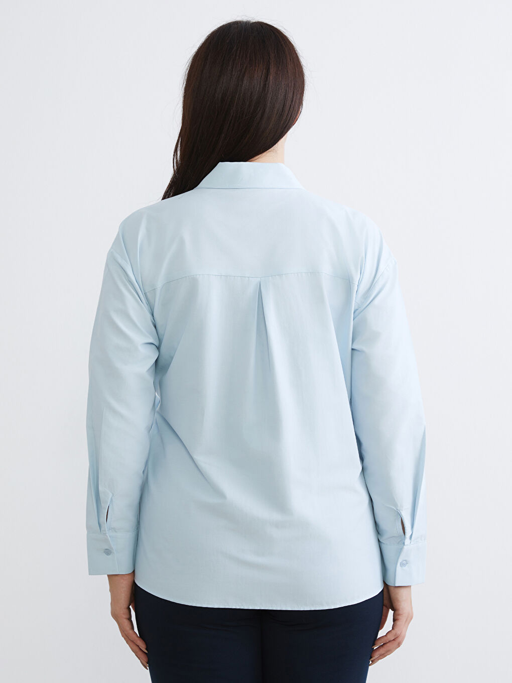 Mavi Büyük Beden Poplin Kadın Gömlek-3