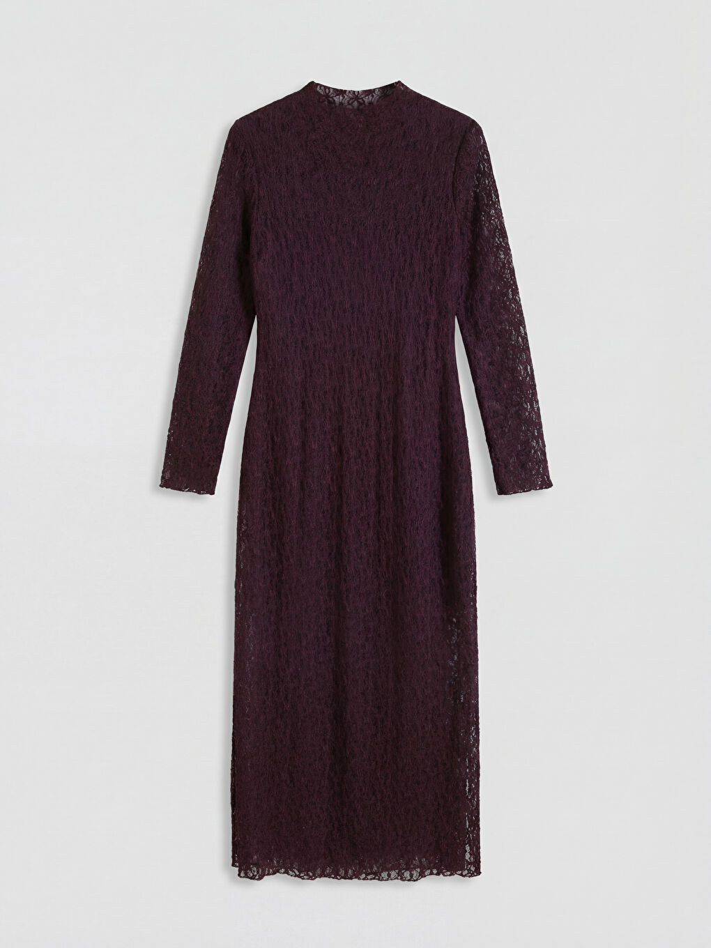 Вталена рокля с висока яка и дантела-2