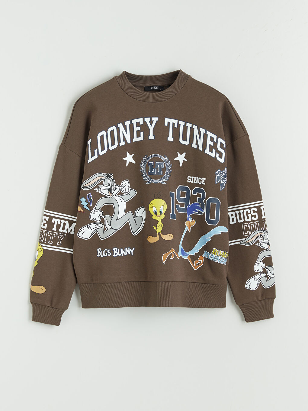 Kahverengi Looney Tunes Baskılı Kadın Kalın Sweatshirt-4