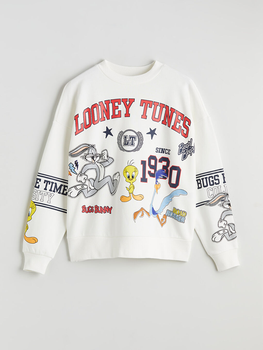 Ekru Looney Tunes Baskılı Kadın Kalın Sweatshirt-4