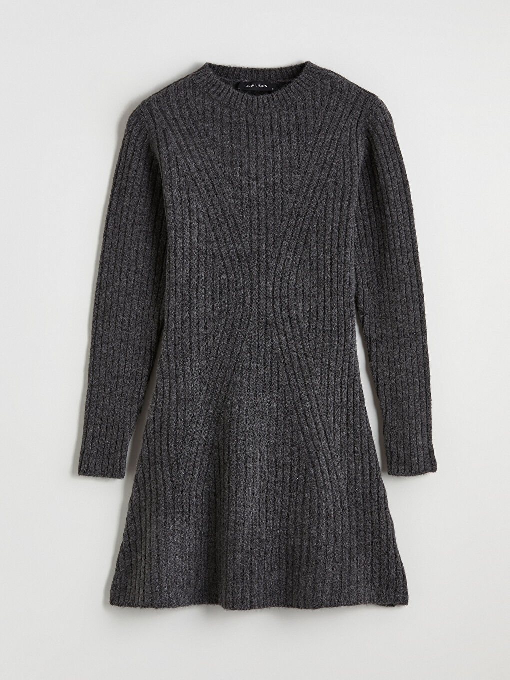 Antrasit Bisiklet Yaka Peplum Mini Triko Elbise-4