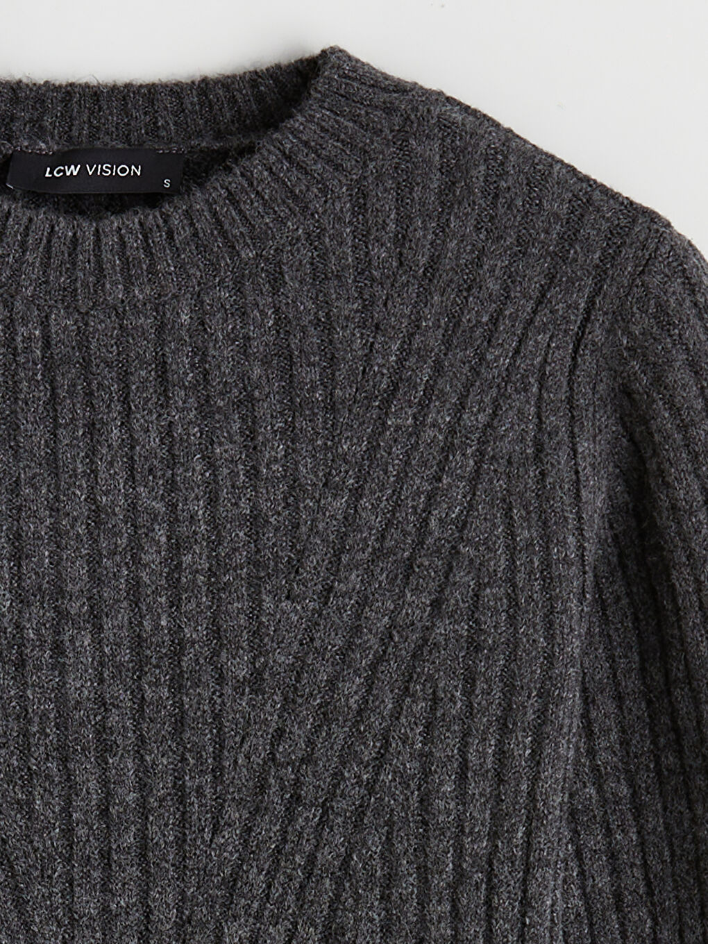 Antrasit Bisiklet Yaka Peplum Mini Triko Elbise-5