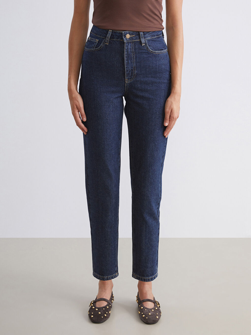 Lacivert Slim Mom Kadın Jean Pantolon-1