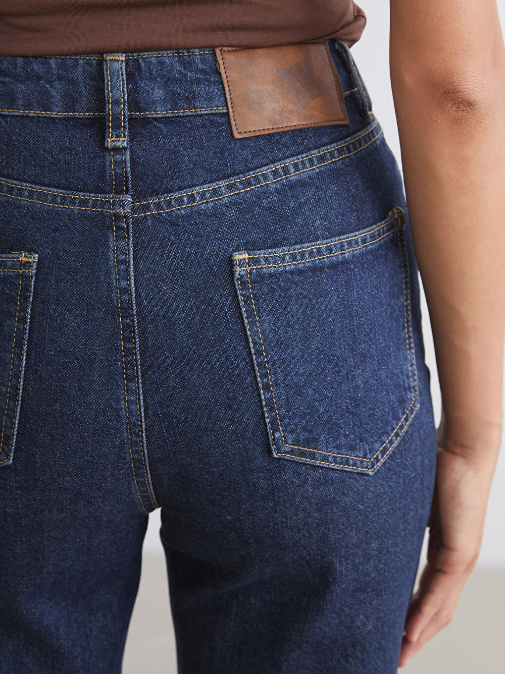 Lacivert Slim Mom Kadın Jean Pantolon-3