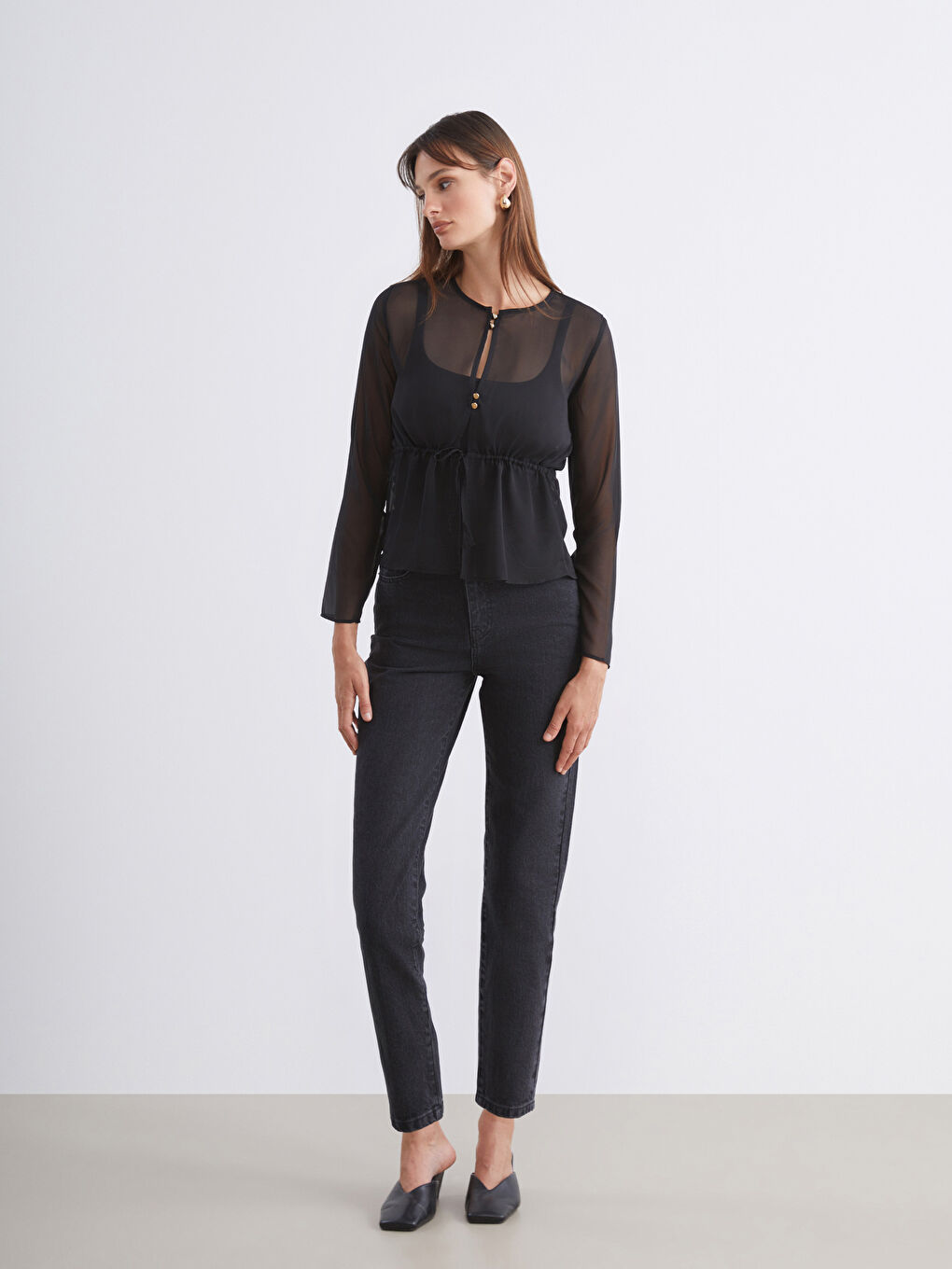 Siyah Slim Mom Kadın Jean Pantolon