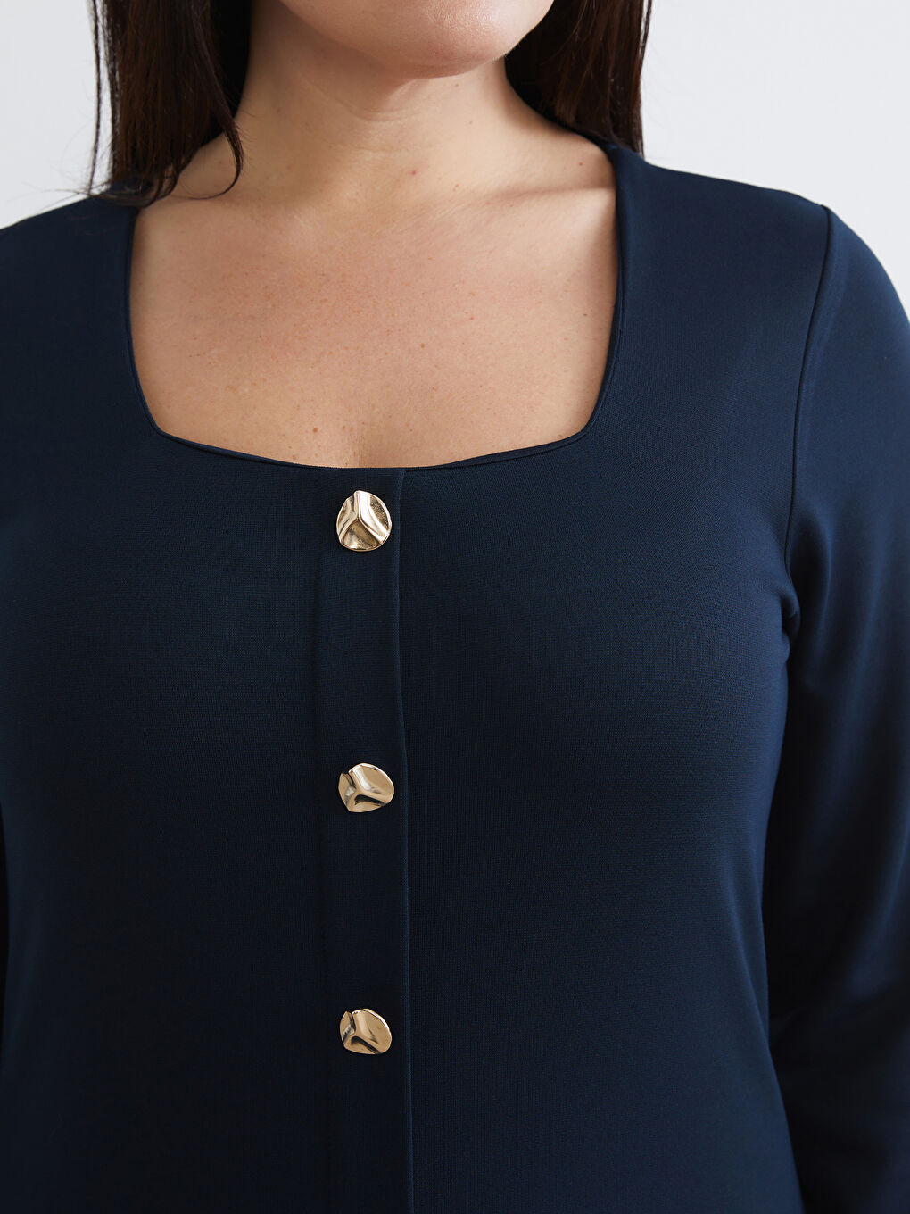 Lacivert Büyük Beden Kare Yaka Bluz-2