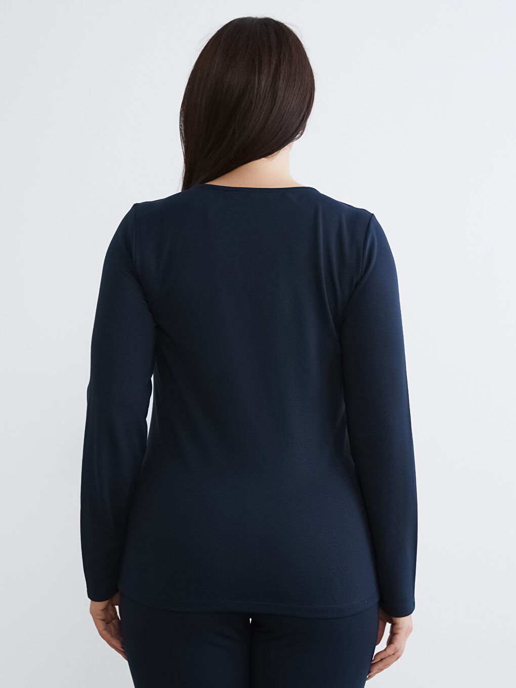 Lacivert Büyük Beden Kare Yaka Bluz-3