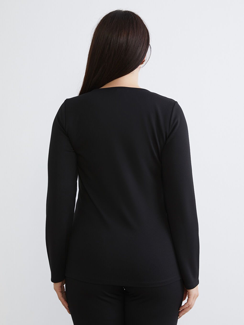 Siyah Büyük Beden Kare Yaka Bluz-3