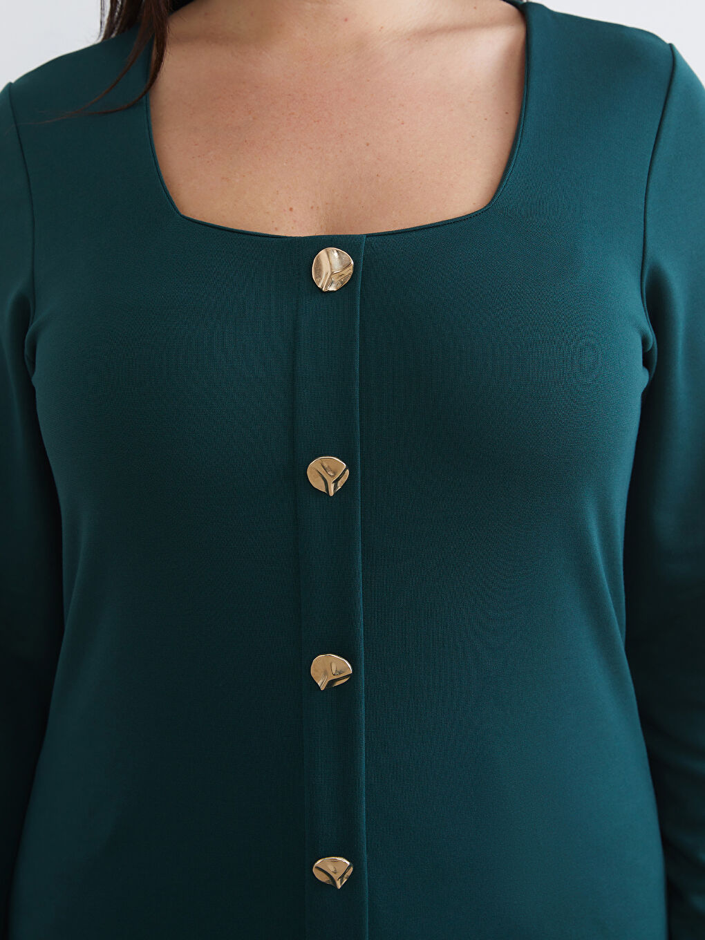 Petrol Büyük Beden Kare Yaka Bluz-2