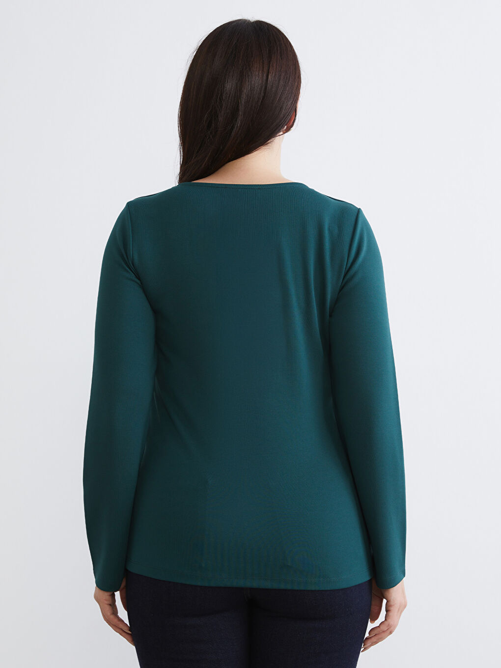 Petrol Büyük Beden Kare Yaka Bluz-3