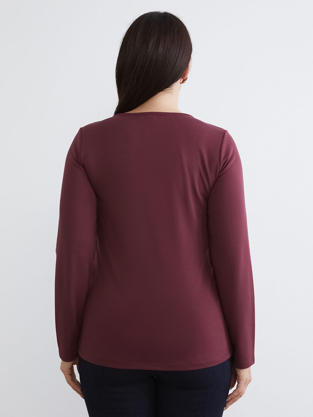 Bordo Büyük Beden Kare Yaka Bluz-3