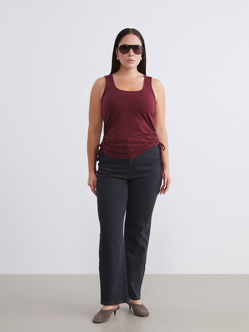 Siyah Büyük Beden Wideleg Kadın Jean Pantolon