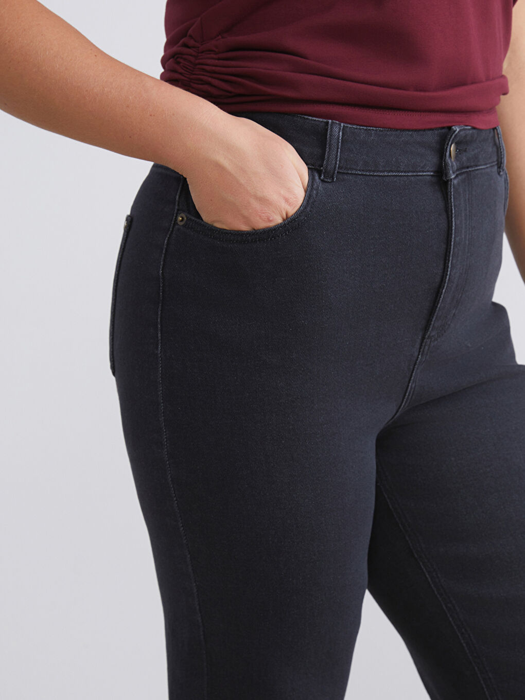 Siyah Büyük Beden Wideleg Kadın Jean Pantolon-3