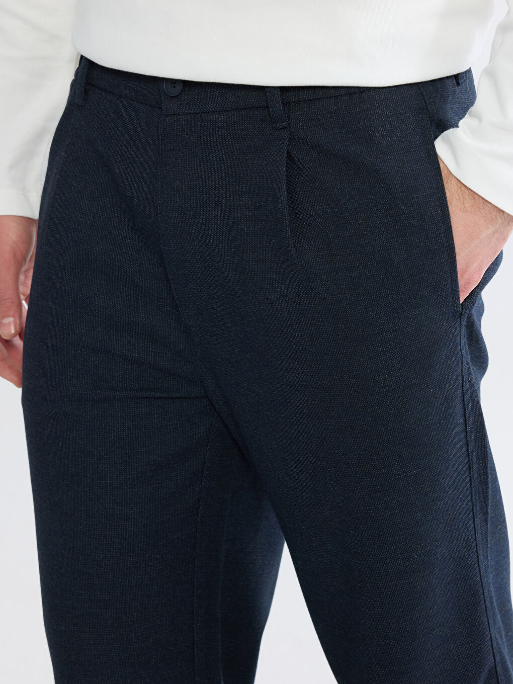 Lacivert Standart Kalıp Erkek Pileli Pantolon-2