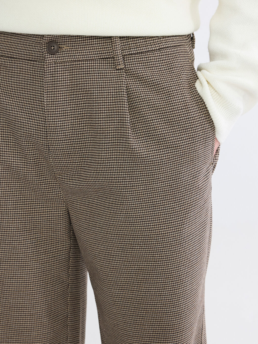 Kahverengi Standart Kalıp Erkek Pileli Pantolon-2