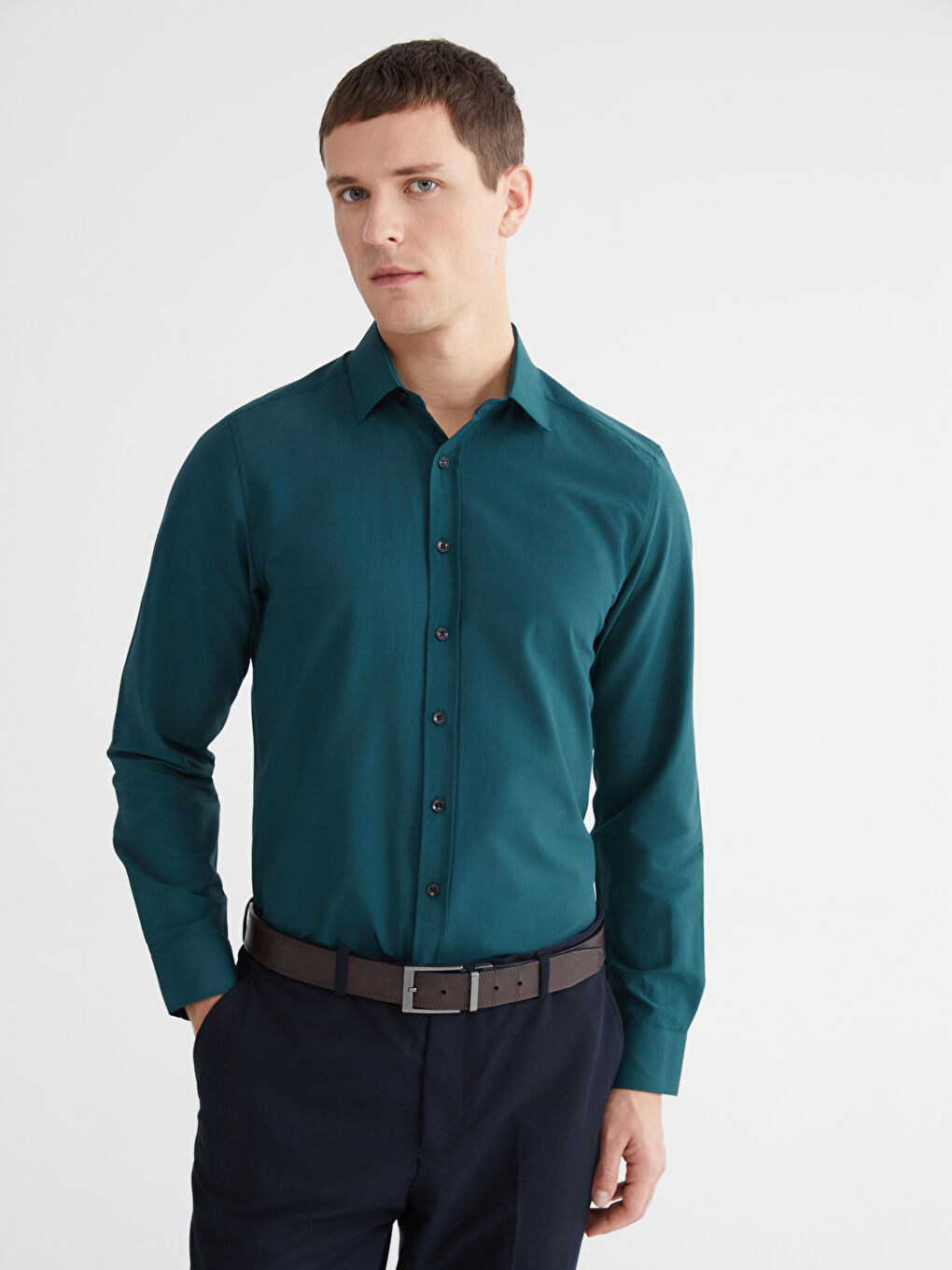 Yeşil Regular Fit Uzun Kollu Erkek Gömlek