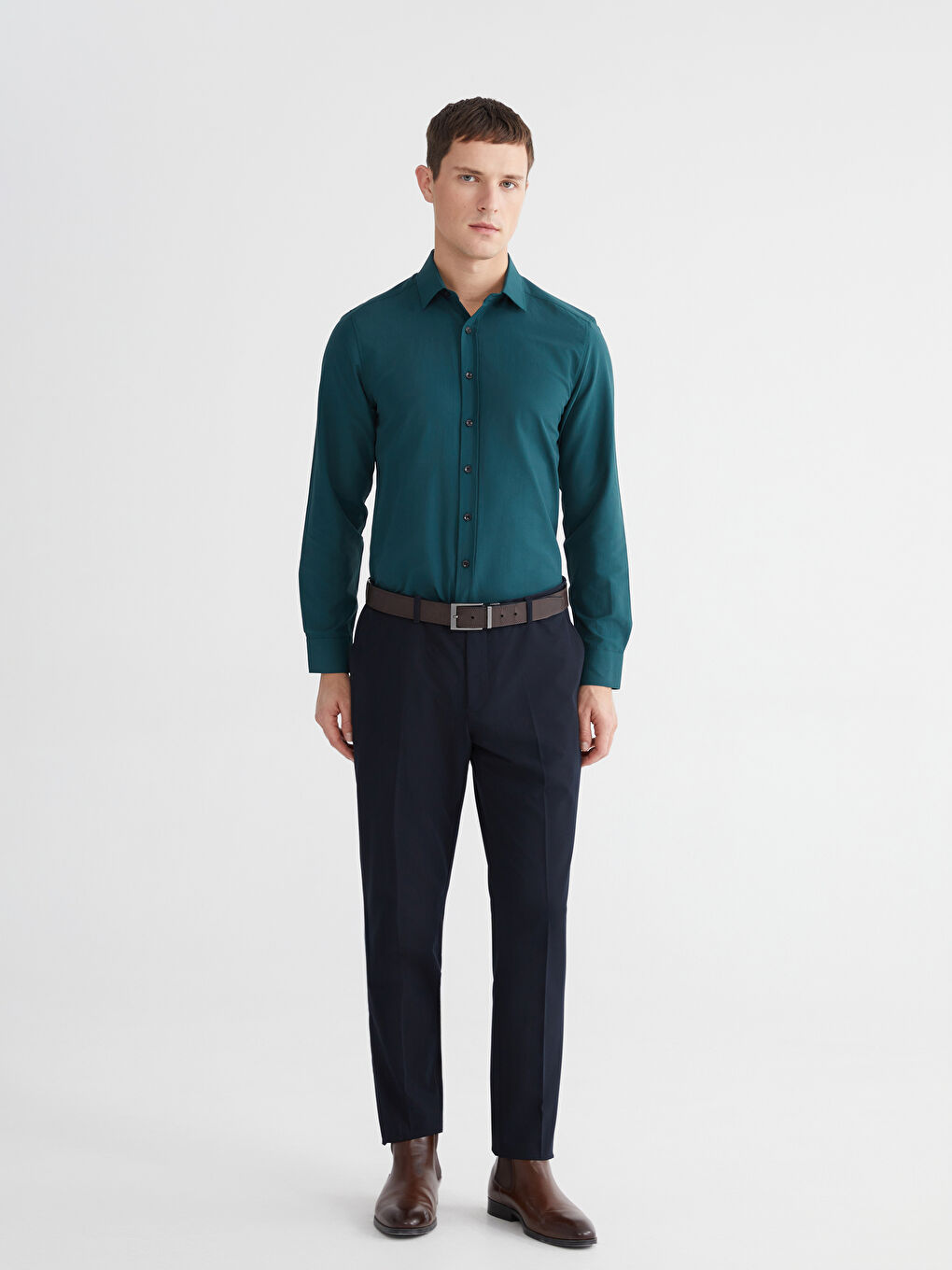 Yeşil Regular Fit Uzun Kollu Erkek Gömlek-1