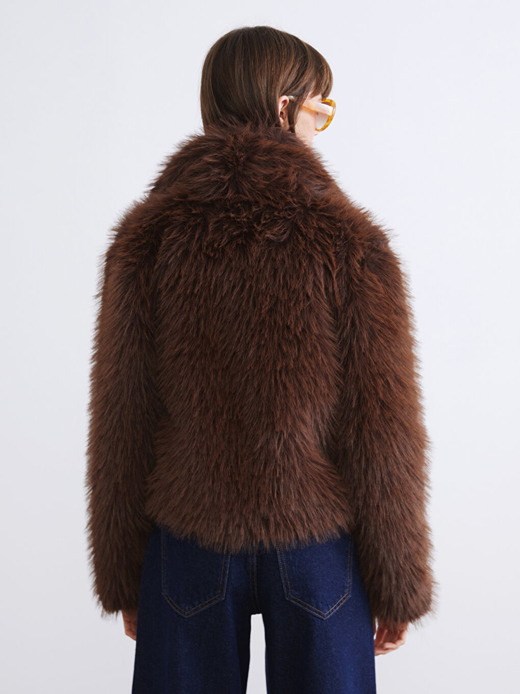 Kahverengi Ceket Yaka Kadın Kürk Mont-4