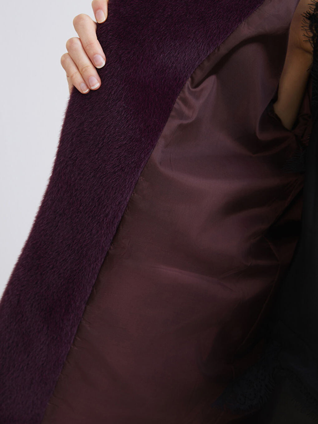 Mor Beli Kuşaklı Kadın Pelüş Ceket-3