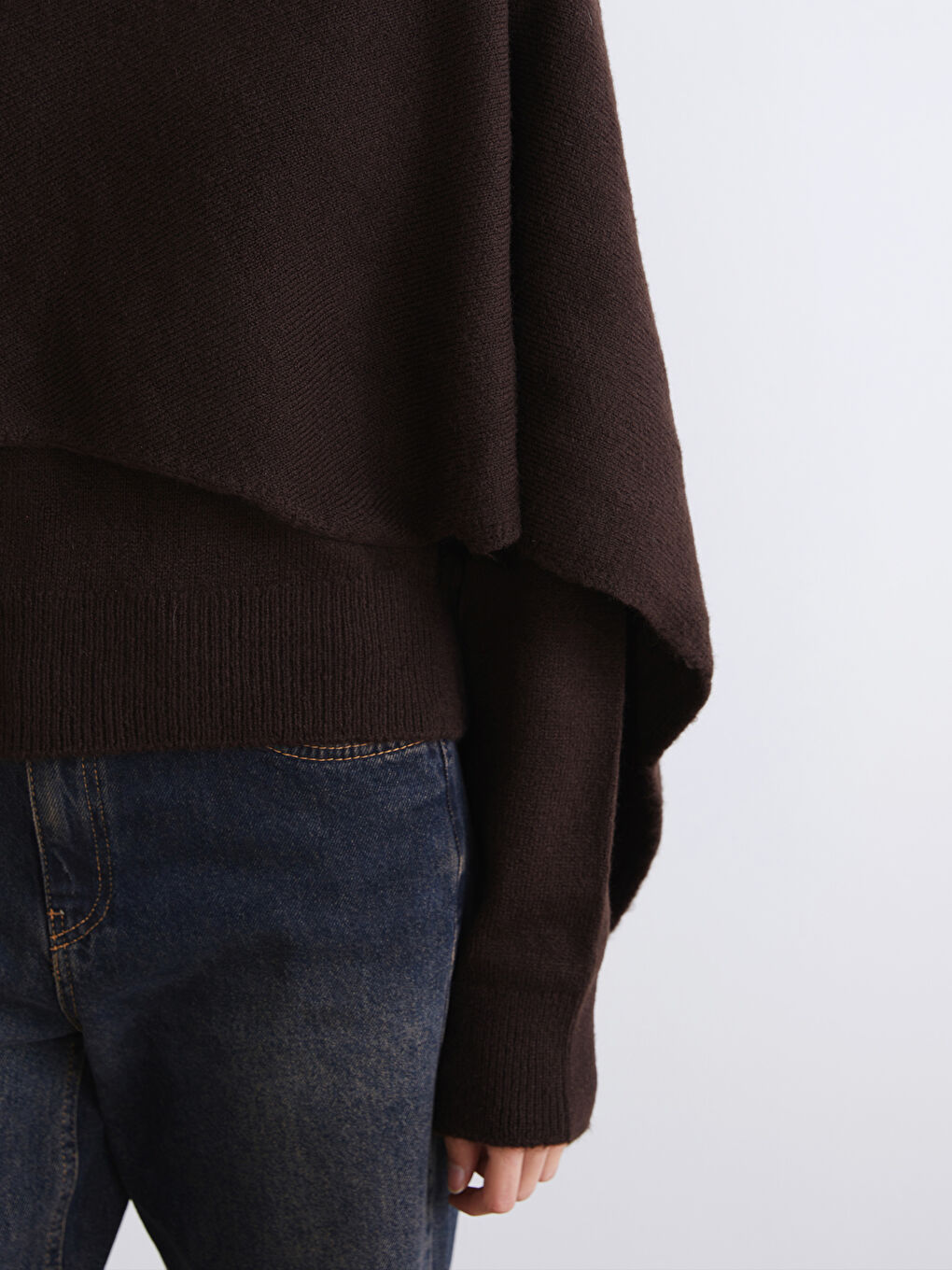 Kahverengi Atkılı Bisiklet Yaka Kadın Triko Kazak-2