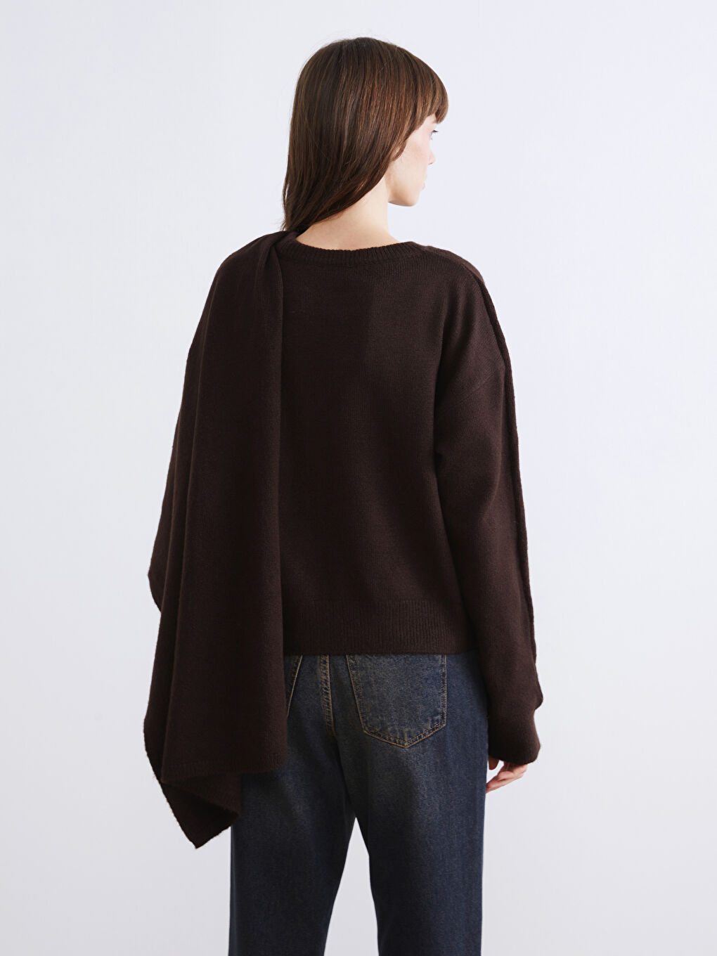 Kahverengi Atkılı Bisiklet Yaka Kadın Triko Kazak-3