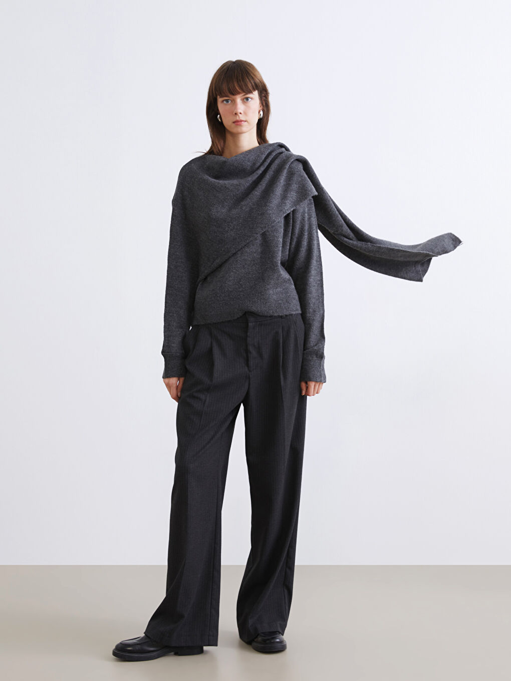 Antrasit Atkılı Bisiklet Yaka Kadın Triko Kazak-1