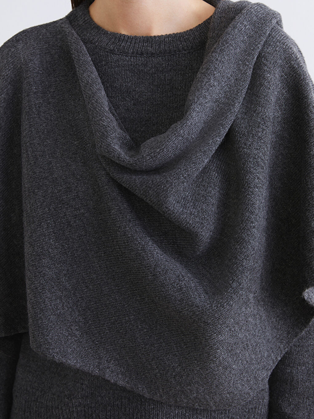 Antrasit Atkılı Bisiklet Yaka Kadın Triko Kazak-2