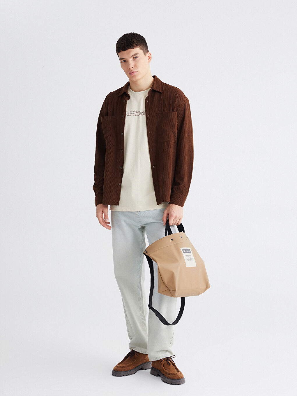 Kahverengi Regular Fit Uzun Kollu Kadife Erkek Gömlek-1