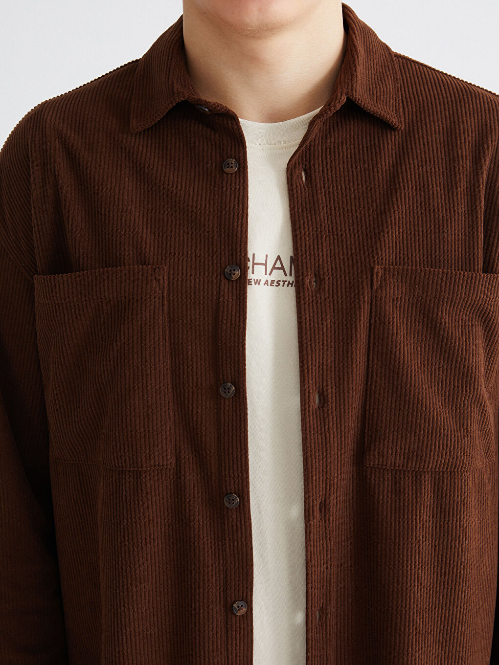 Kahverengi Regular Fit Uzun Kollu Kadife Erkek Gömlek-2