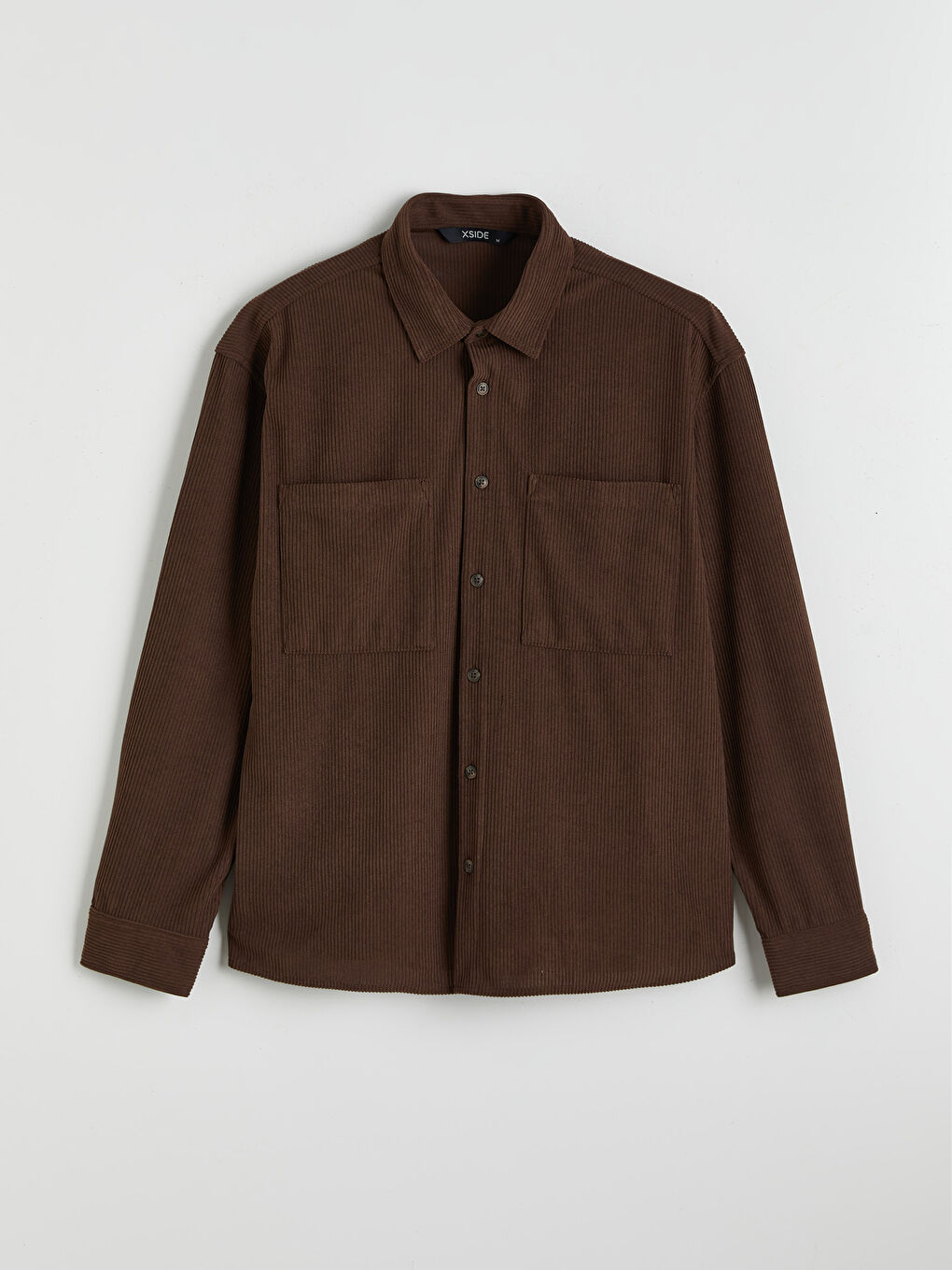 Kahverengi Regular Fit Uzun Kollu Kadife Erkek Gömlek-4