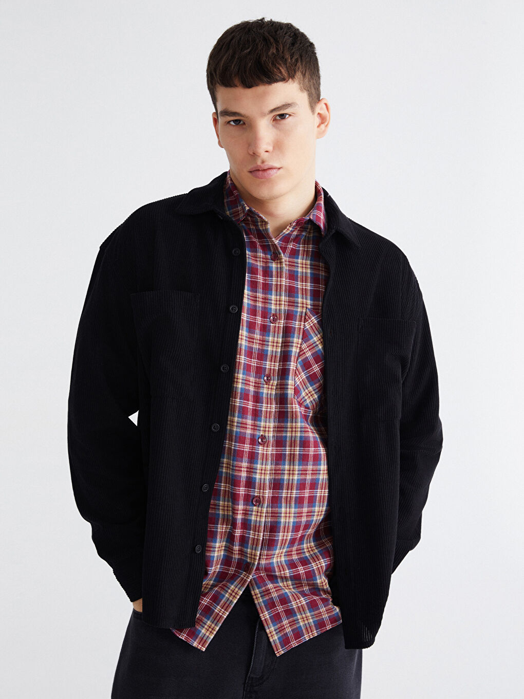 Siyah Regular Fit Uzun Kollu Kadife Erkek Gömlek