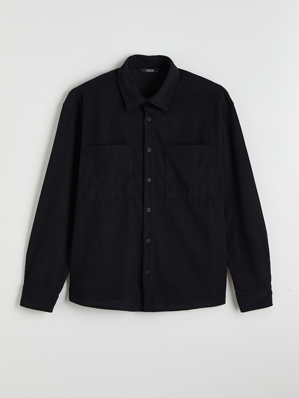 Siyah Regular Fit Uzun Kollu Kadife Erkek Gömlek-4