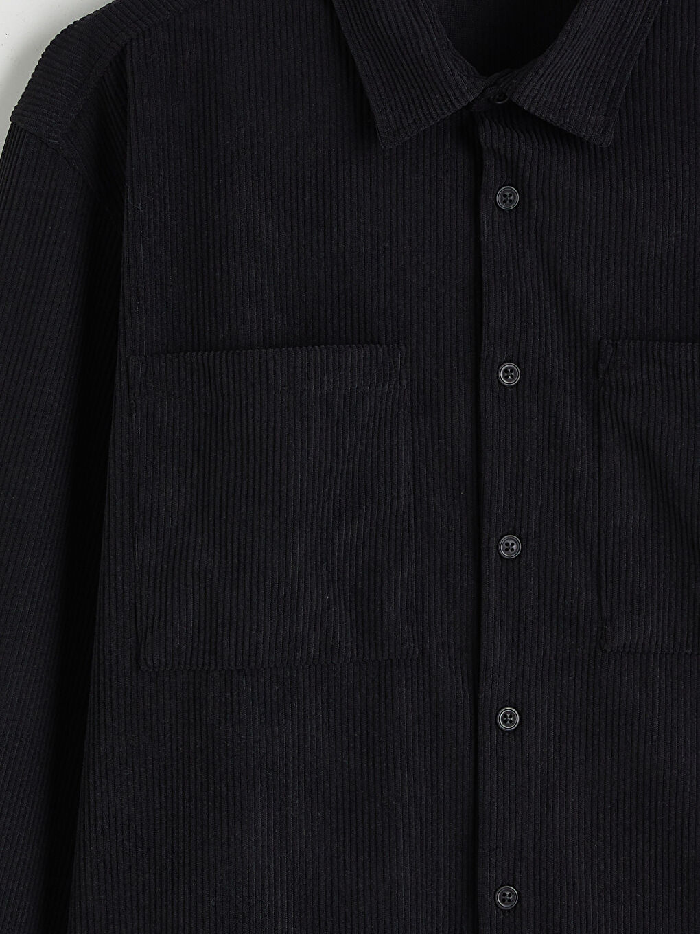 Siyah Regular Fit Uzun Kollu Kadife Erkek Gömlek-5