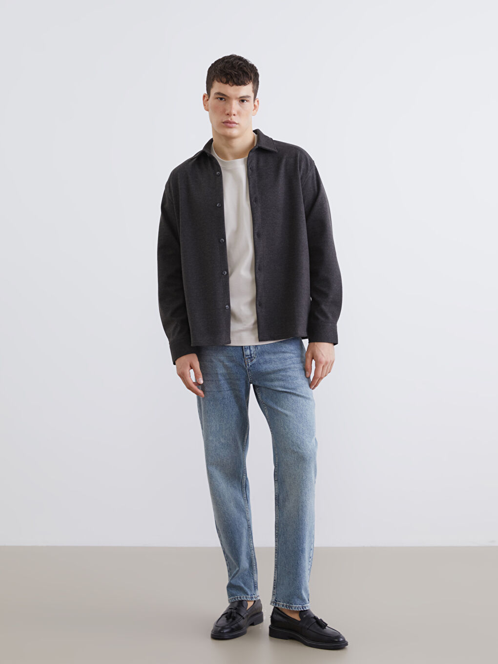 Antrasit Regular Fit Uzun Kollu Erkek Gömlek-1