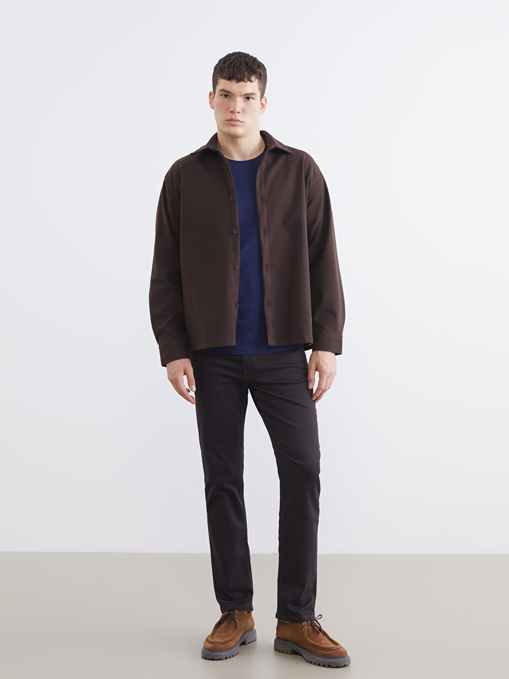 Kahverengi Regular Fit Uzun Kollu Erkek Gömlek-1