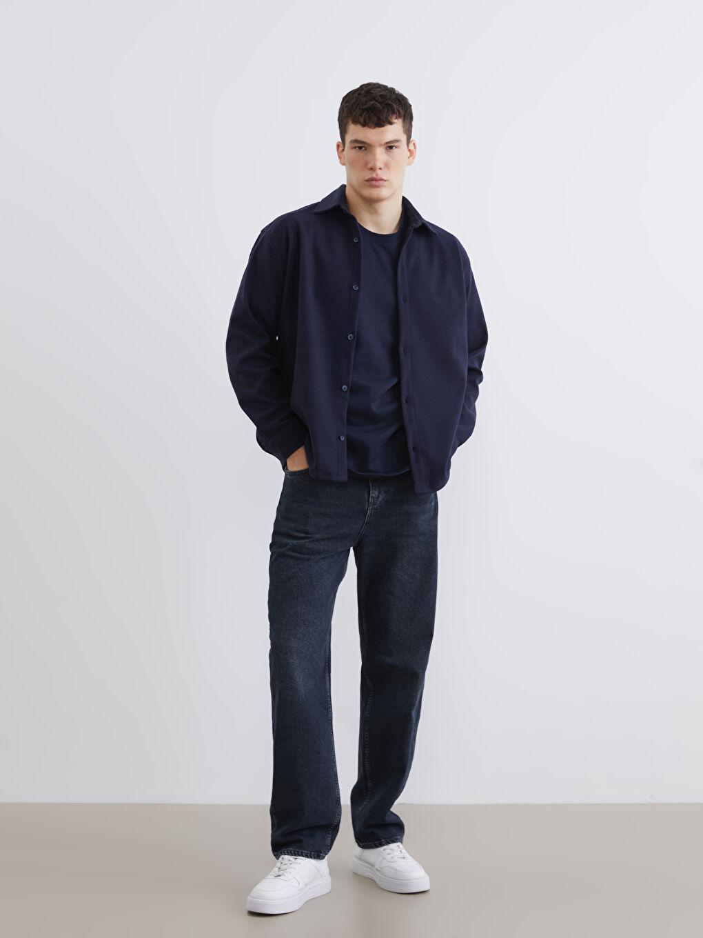 Lacivert Regular Fit Uzun Kollu Erkek Gömlek-1