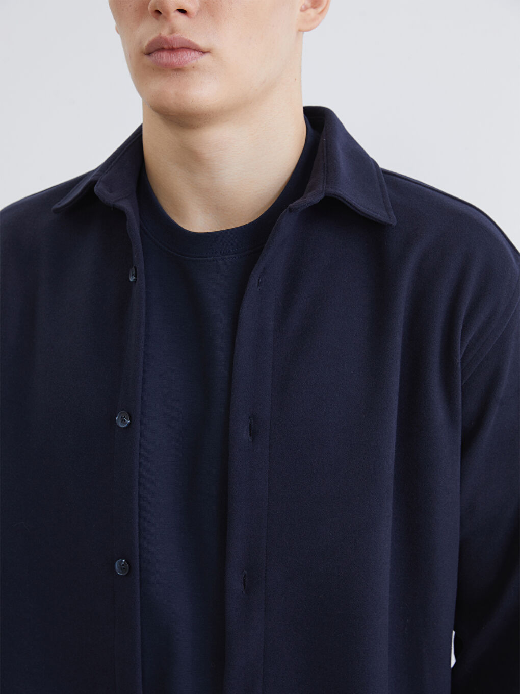 Lacivert Regular Fit Uzun Kollu Erkek Gömlek-2